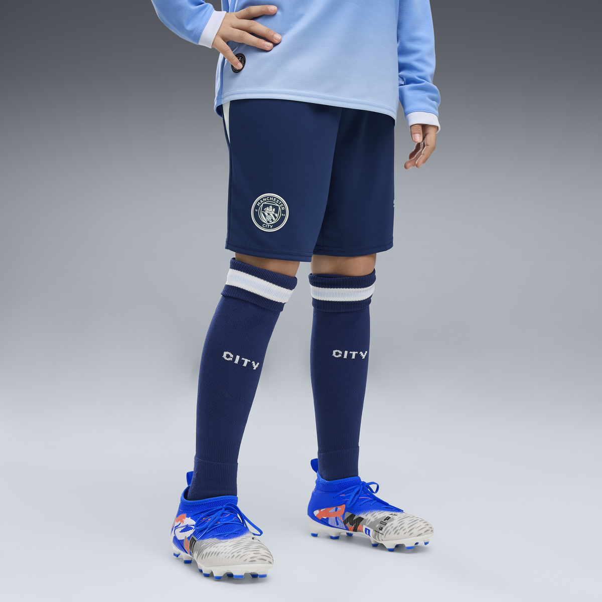 Kids' Manchester City Football Shorts 2026/27 - Blue Jewel-Icy Blue