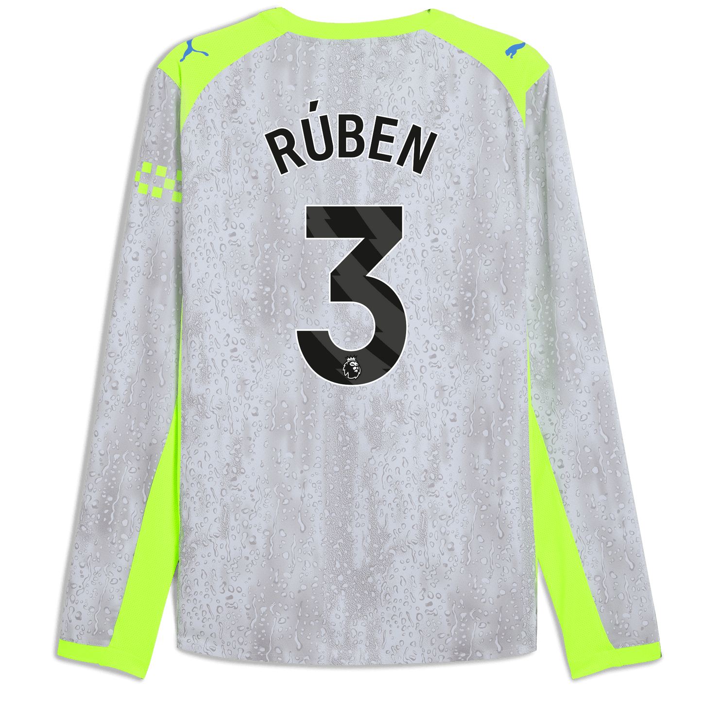 Manchester City Third Authentic Jersey 2025/26 Long Sleeve With RÚBEN 3 Printing - blue