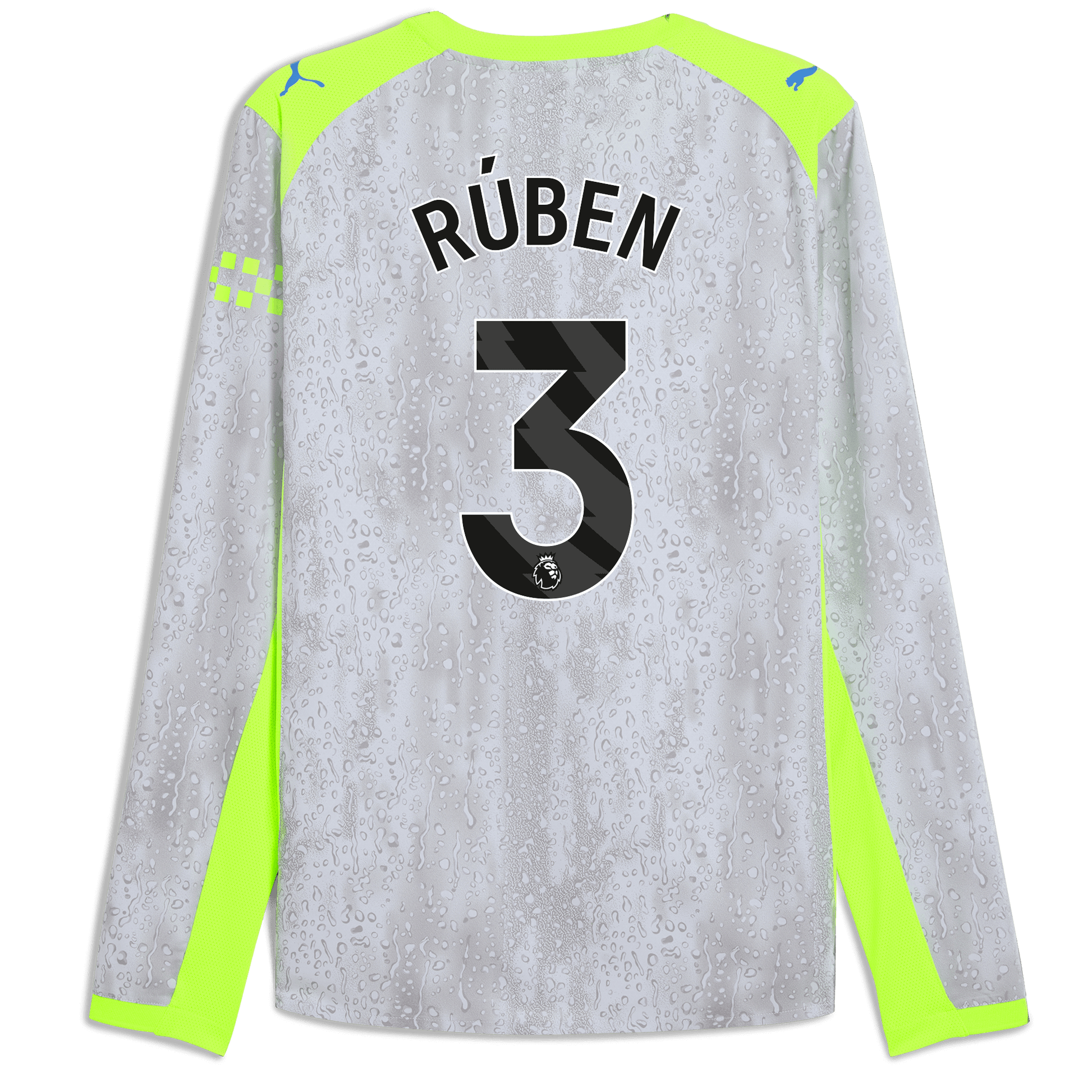 Manchester City Third Authentic Jersey 2025/26 Long Sleeve With RÚBEN 3 Printing - blue
