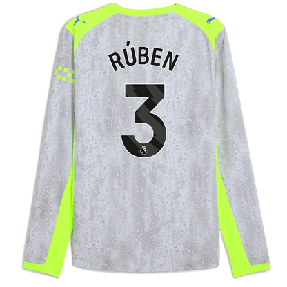 Manchester City Third Authentic Jersey 2025/26 Long Sleeve With RÚBEN 3 Printing - blue