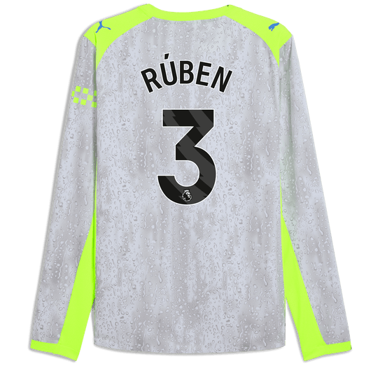 Manchester City Third Authentic Jersey 2025/26 Long Sleeve With RÚBEN 3 Printing - blue