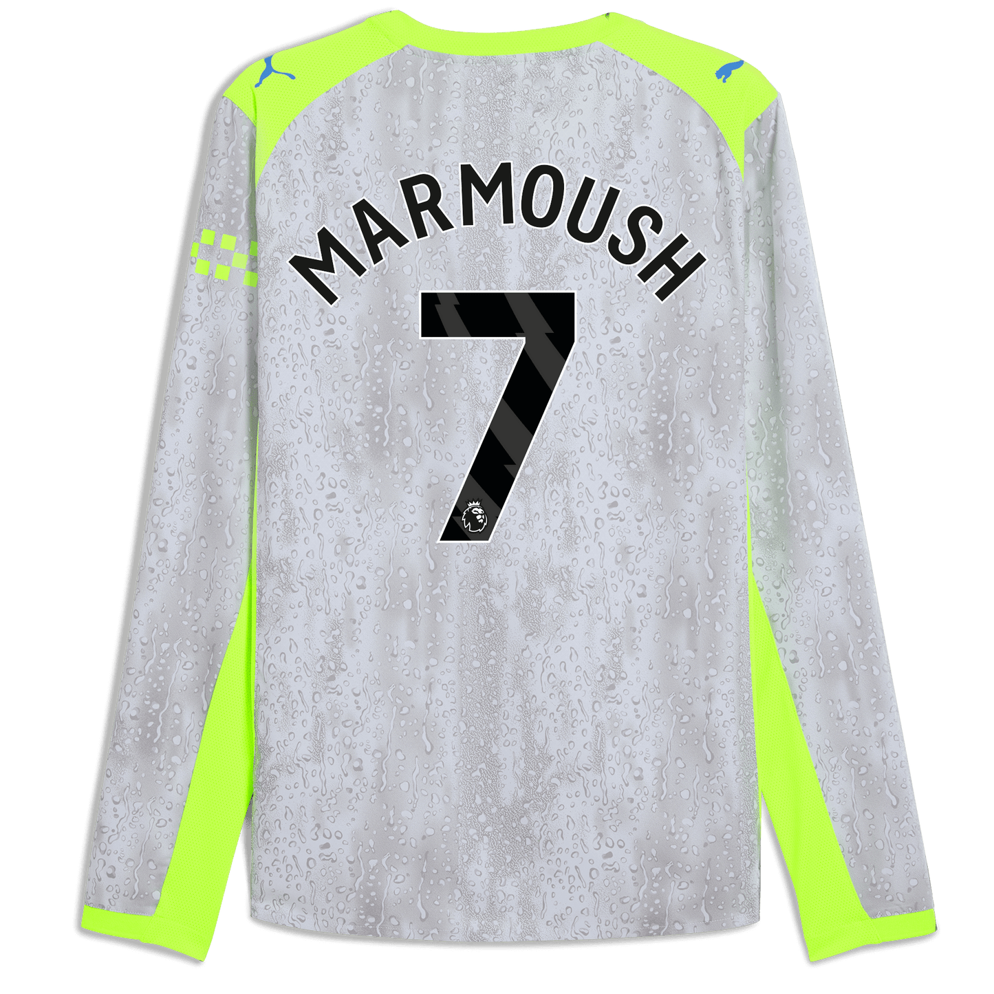 Manchester City Third Authentic Jersey 2025/26 Long Sleeve With MARMOUSH 7 Printing - blue
