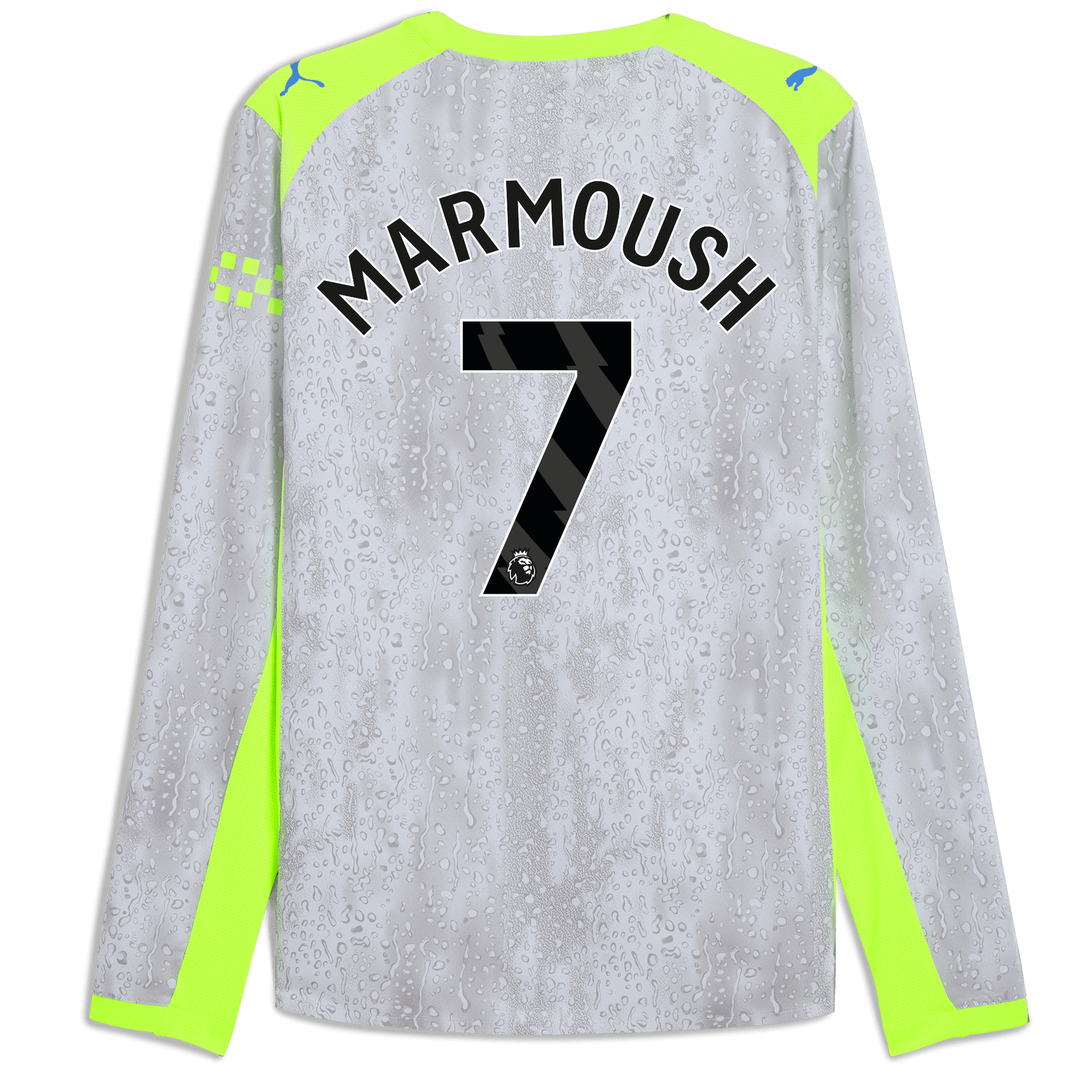 Manchester City Third Authentic Jersey 2025/26 Long Sleeve With MARMOUSH 7 Printing - blue