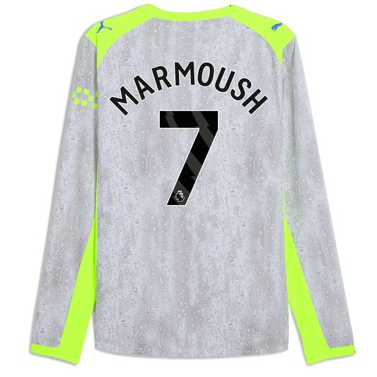 Manchester City Third Authentic Jersey 2025/26 Long Sleeve With MARMOUSH 7 Printing - blue