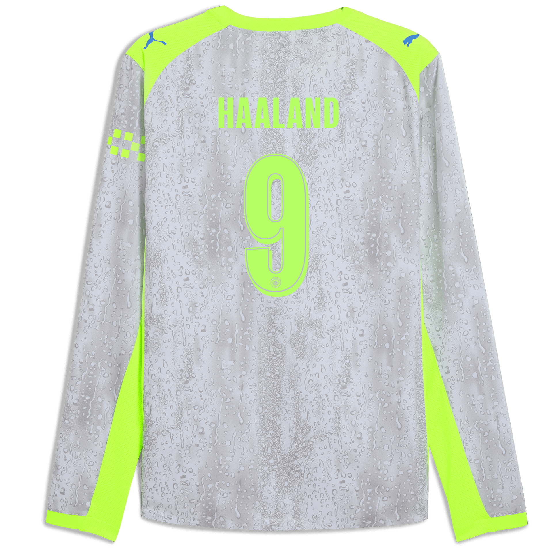 Manchester City Third Authentic Jersey 2025/26 Long Sleeve With HAALAND 9 Printing - blue