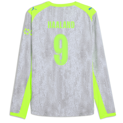 Manchester City Third Authentic Jersey 2025/26 Long Sleeve With HAALAND 9 Printing - blue