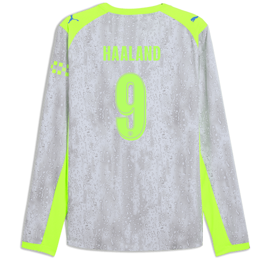 Manchester City Third Authentic Jersey 2025/26 Long Sleeve With HAALAND 9 Printing - blue