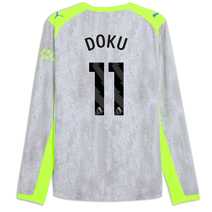 Manchester City Third Authentic Jersey 2025/26 Long Sleeve With DOKU 11 Printing