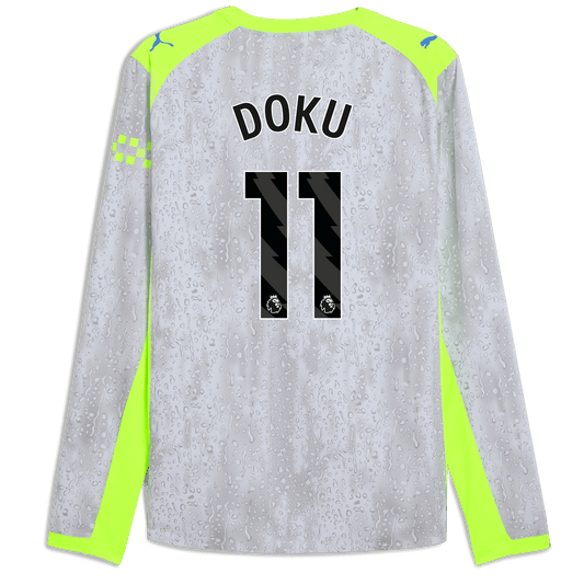 Manchester City Third Authentic Jersey 2025/26 Long Sleeve With DOKU 11 Printing