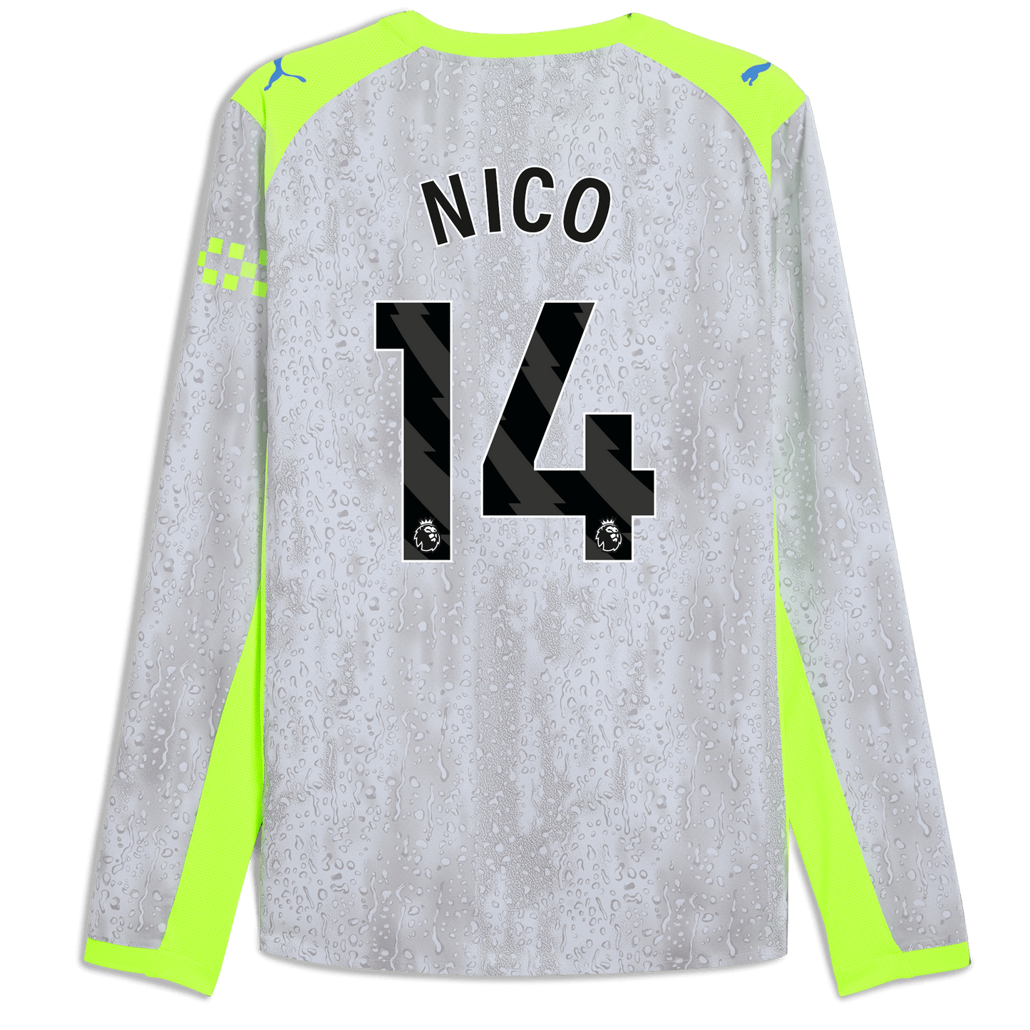 Manchester City Third Authentic Jersey 2025/26 Long Sleeve With NICO 14 Printing - blue