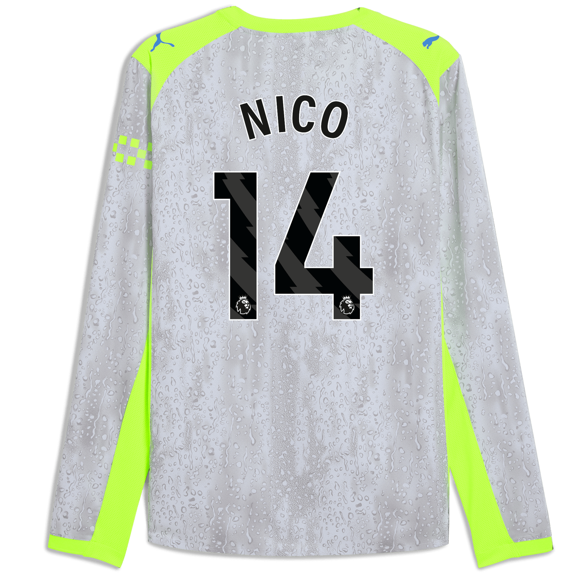 Manchester City Third Authentic Jersey 2025/26 Long Sleeve With NICO 14 Printing - blue