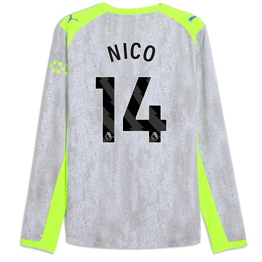 Manchester City Third Authentic Jersey 2025/26 Long Sleeve With NICO 14 Printing - blue