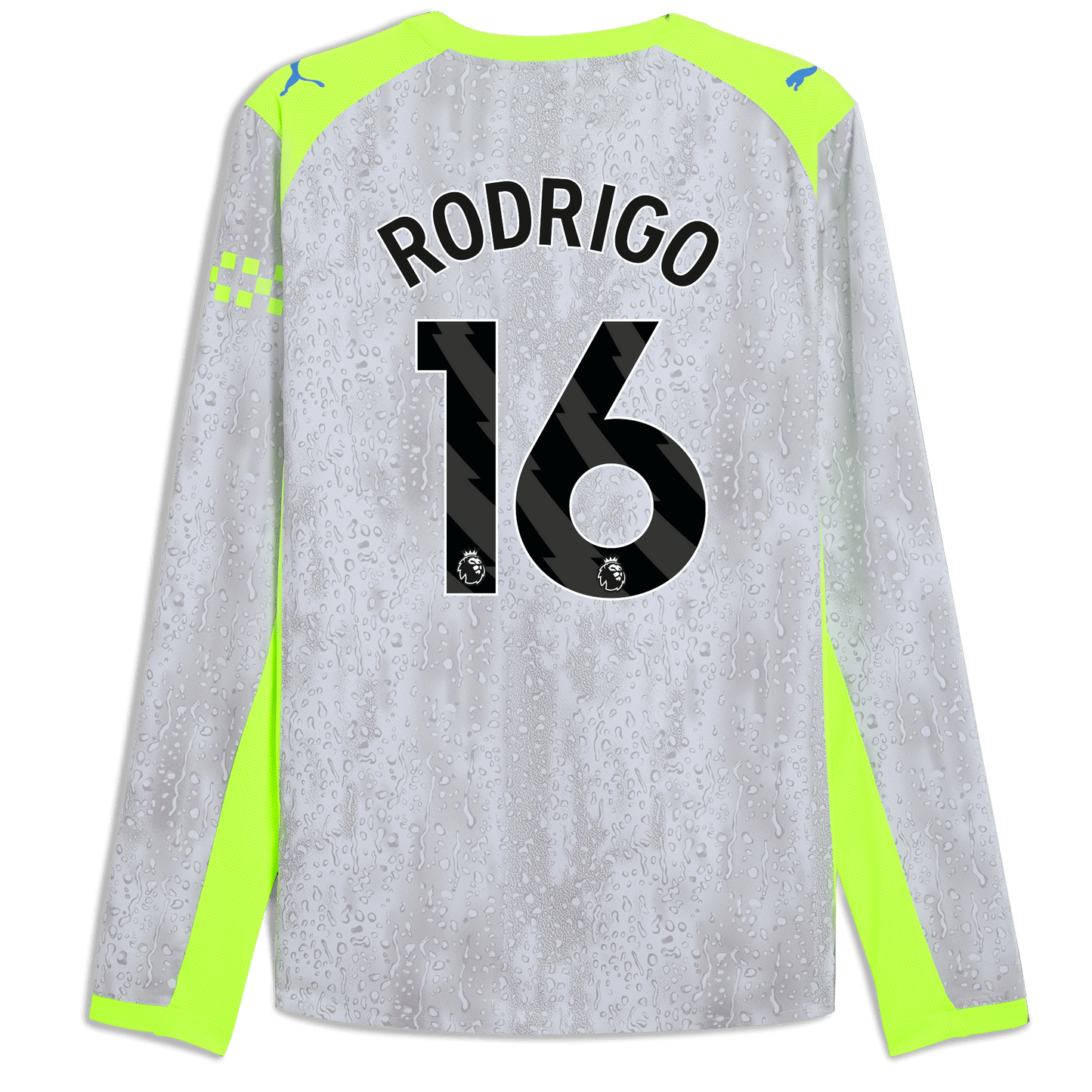 Manchester City Third Authentic Jersey 2025/26 Long Sleeve With RODRIGO 16 Printing - blue