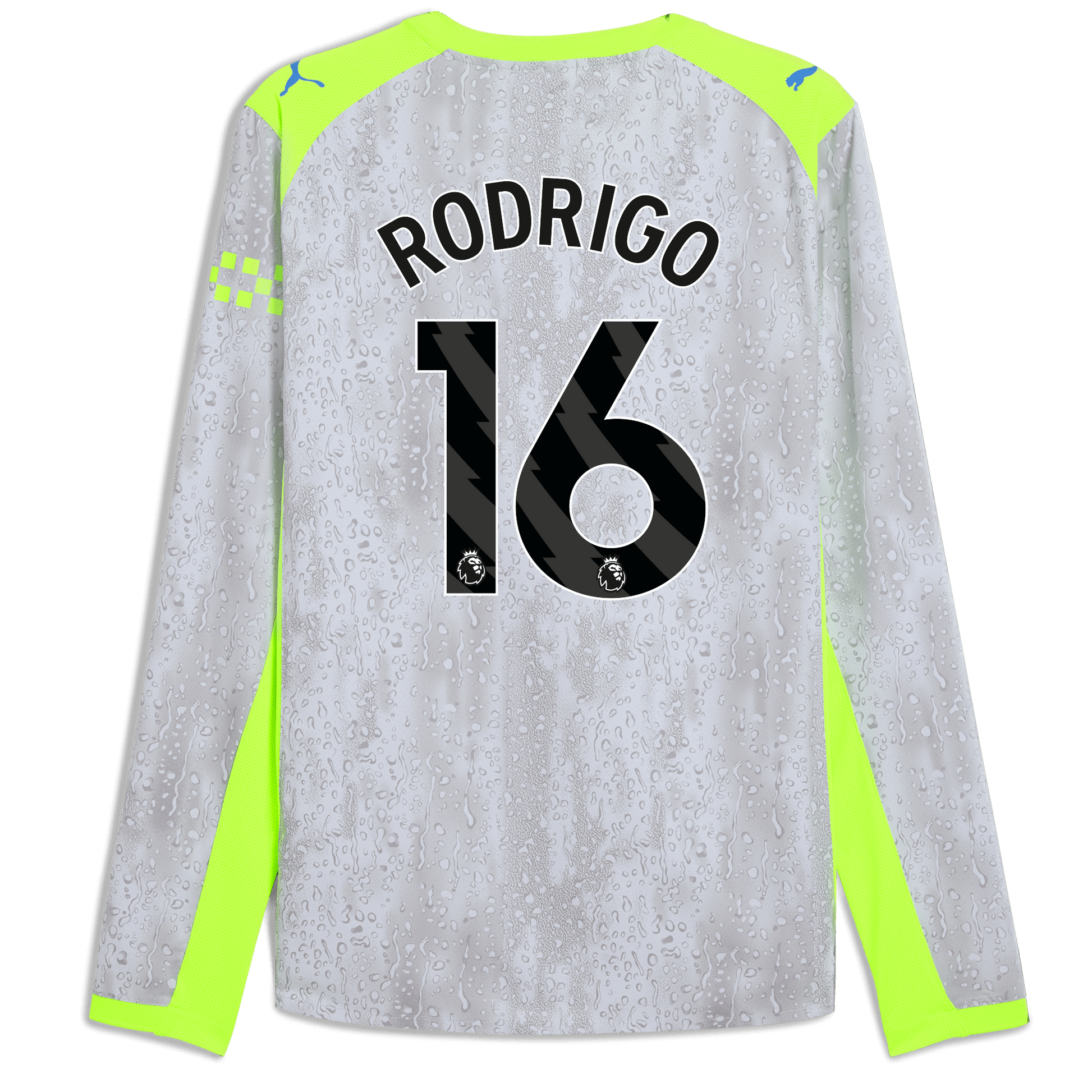 Manchester City Third Authentic Jersey 2025/26 Long Sleeve With RODRIGO 16 Printing - blue