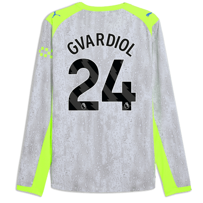 Manchester City Third Authentic Jersey 2025/26 Long Sleeve With GVARDIOL 24 Printing - blue