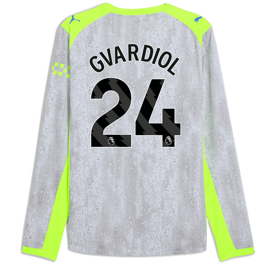 Manchester City Third Authentic Jersey 2025/26 Long Sleeve With GVARDIOL 24 Printing - blue