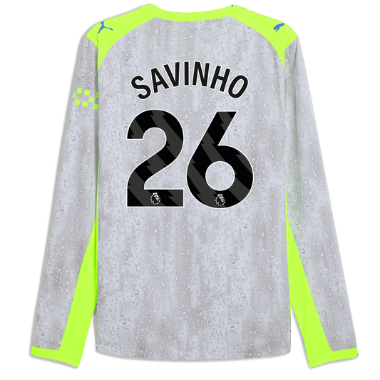 Manchester City Third Authentic Jersey 2025/26 Long Sleeve With SAVINHO 26 Printing - blue