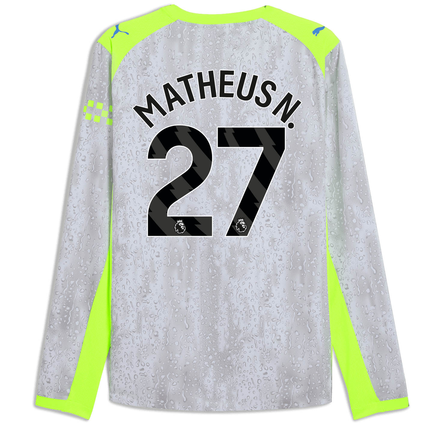 Manchester City Third Authentic Jersey 2025/26 Long Sleeve With MATHEUS N. 27 Printing - blue
