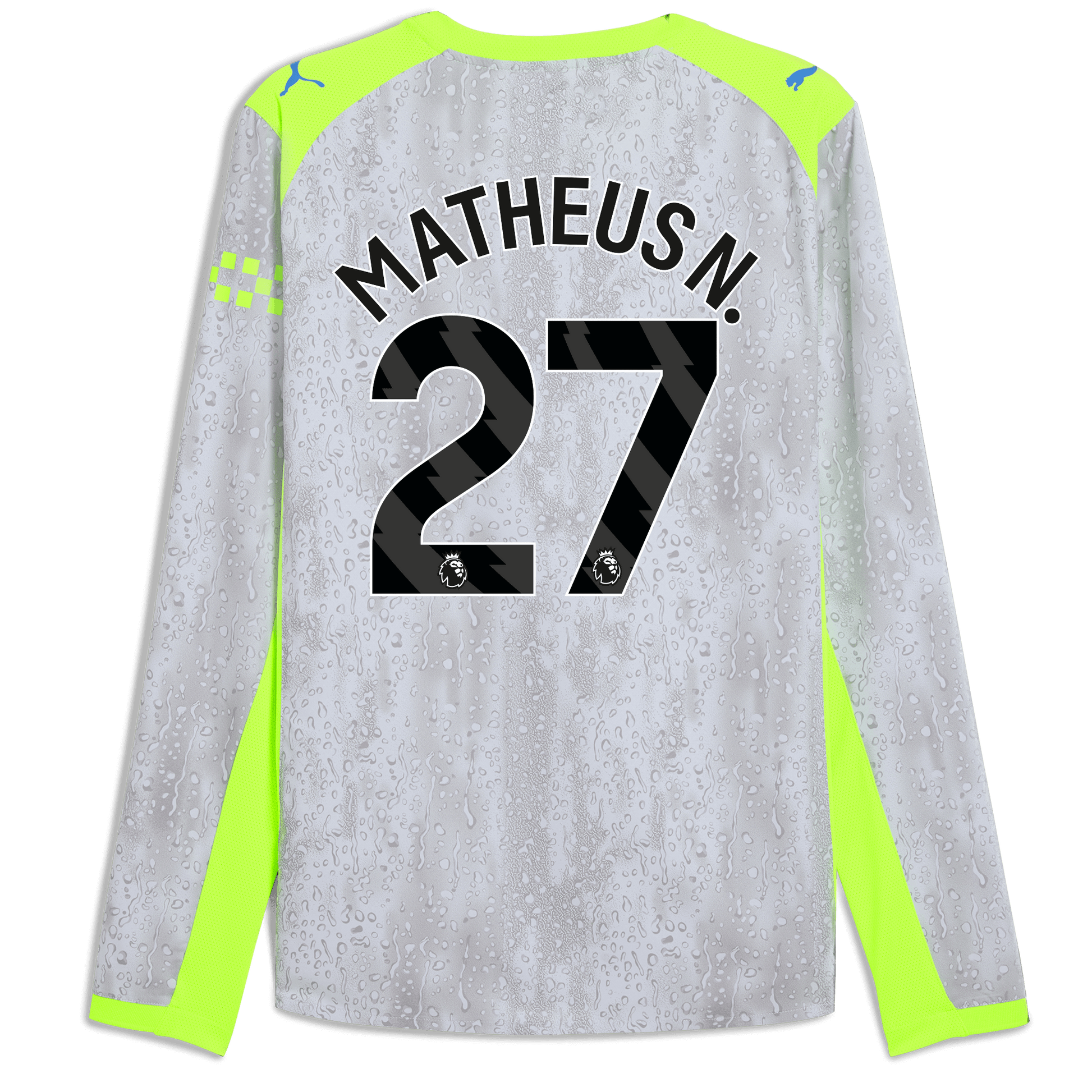 Manchester City Third Authentic Jersey 2025/26 Long Sleeve With MATHEUS N. 27 Printing - blue