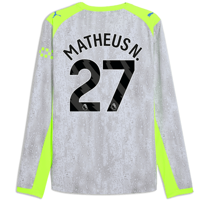 Manchester City Third Authentic Jersey 2025/26 Long Sleeve With MATHEUS N. 27 Printing - blue