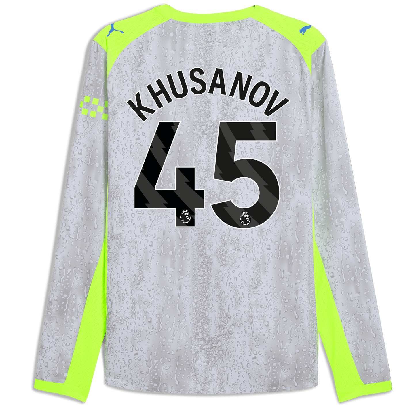 Manchester City Third Authentic Jersey 2025/26 Long Sleeve With KHUSANOV 45 Printing - blue