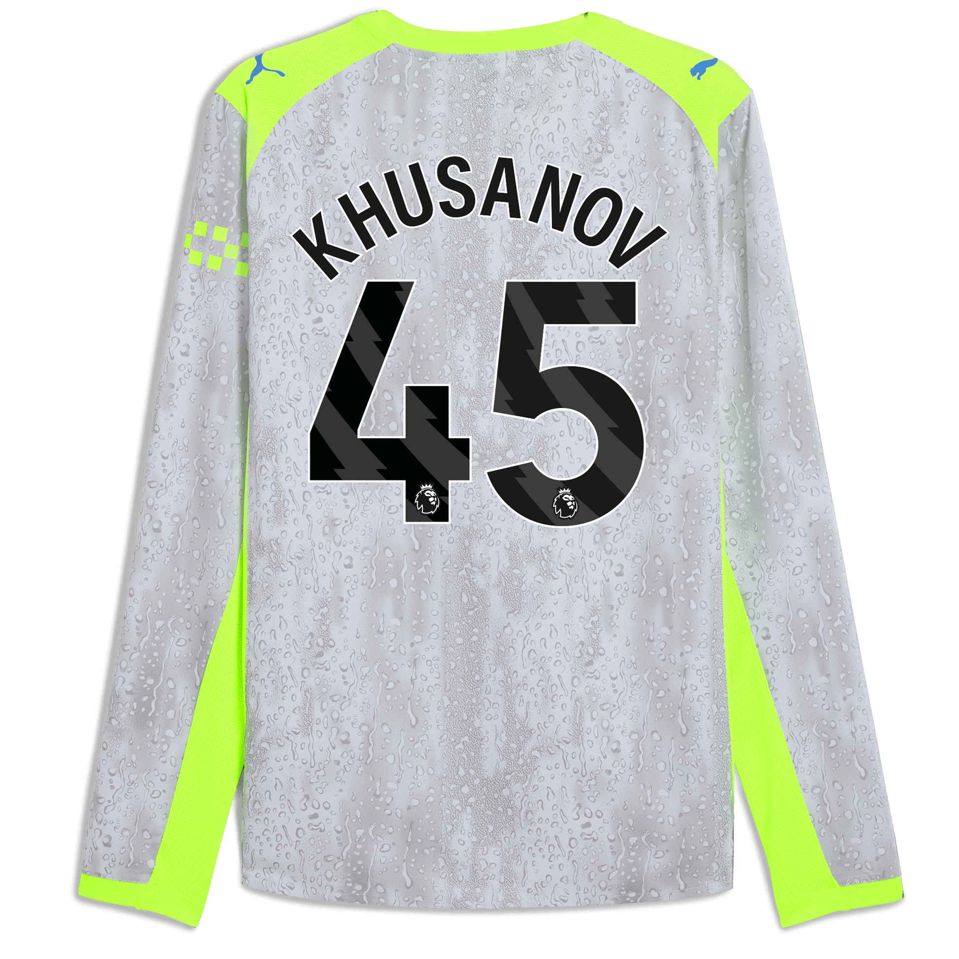 Manchester City Third Authentic Jersey 2025/26 Long Sleeve With KHUSANOV 45 Printing - blue