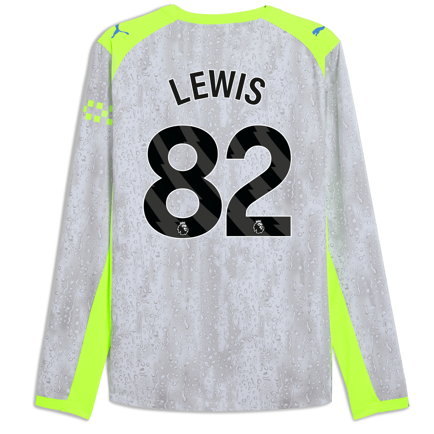Manchester City Third Authentic Jersey 2025/26 Long Sleeve With LEWIS 82 Printing - blue