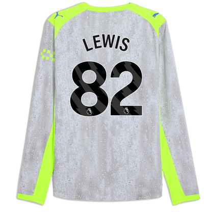 Manchester City Third Authentic Jersey 2025/26 Long Sleeve With LEWIS 82 Printing - blue