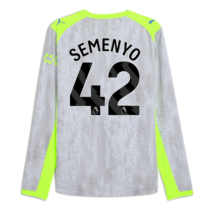 Manchester City Third Authentic Jersey 2025/26 Long Sleeve With SEMENYO 42 Printing - blue
