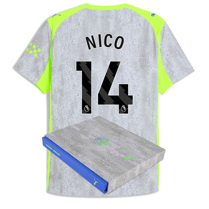 Manchester City Third Authentic Jersey 2025/26 With NICO 14 Printing in Gift Box - blue