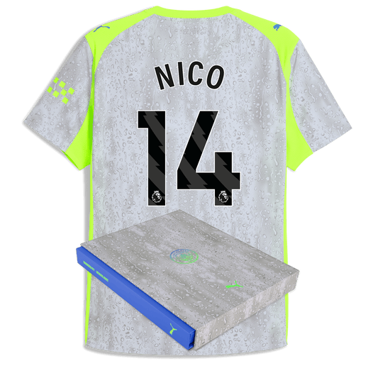 Manchester City Third Authentic Jersey 2025/26 With NICO 14 Printing in Gift Box - blue