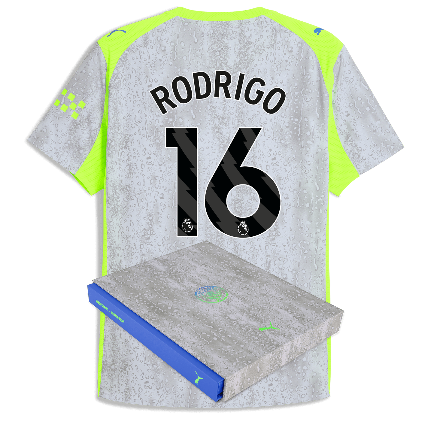 Manchester City Third Authentic Jersey 2025/26 With RODRIGO 16 Printing in Gift Box - blue