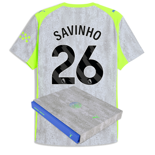 Manchester City Third Authentic Jersey 2025/26 With SAVINHO 26 Printing in Gift Box - blue