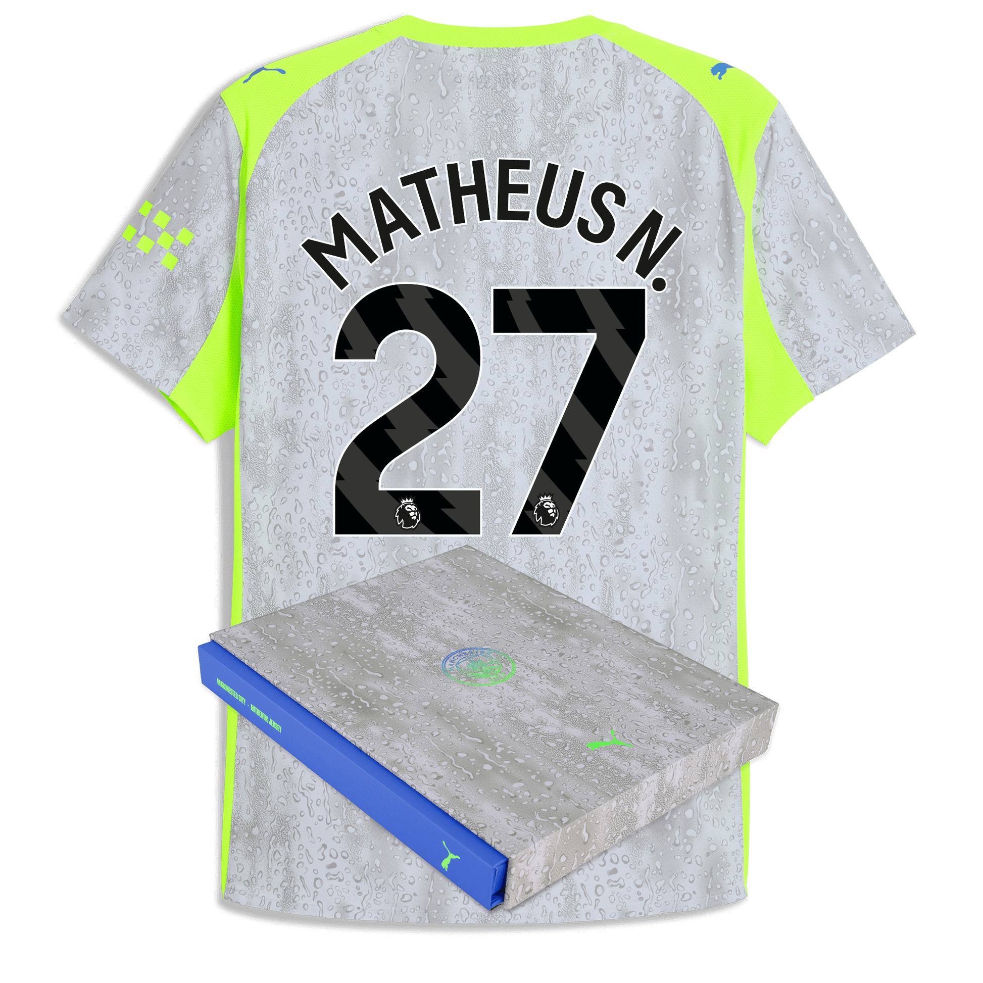Manchester City Third Authentic Jersey 2025/26 With MATHEUS N. 27 Printing in Gift Box - blue