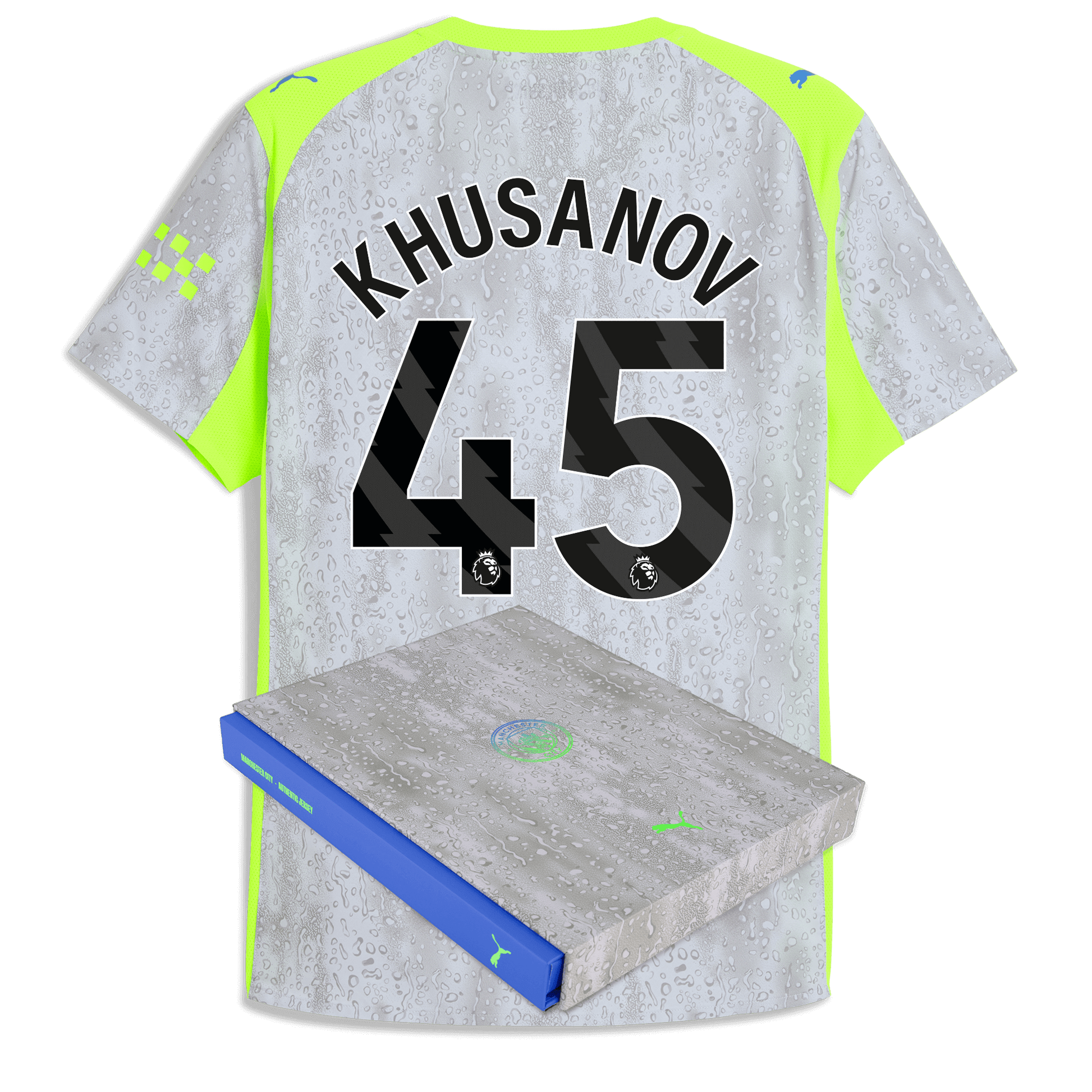 Manchester City Third Authentic Jersey 2025/26 With KHUSANOV 45 Printing in Gift Box - blue