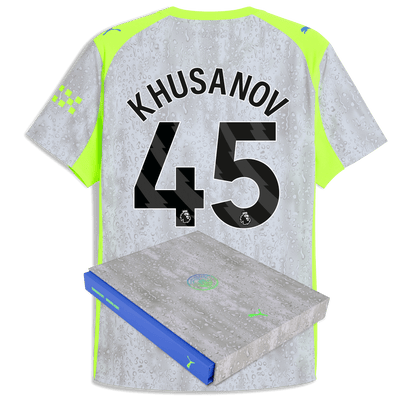 Manchester City Third Authentic Jersey 2025/26 With KHUSANOV 45 Printing in Gift Box - blue