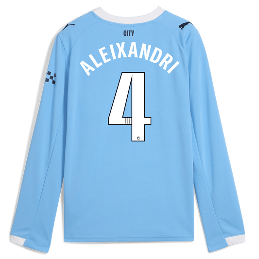 Kids' Manchester City Home Jersey 2025/26 Long Sleeve With ALEIXANDRI 4 Printing