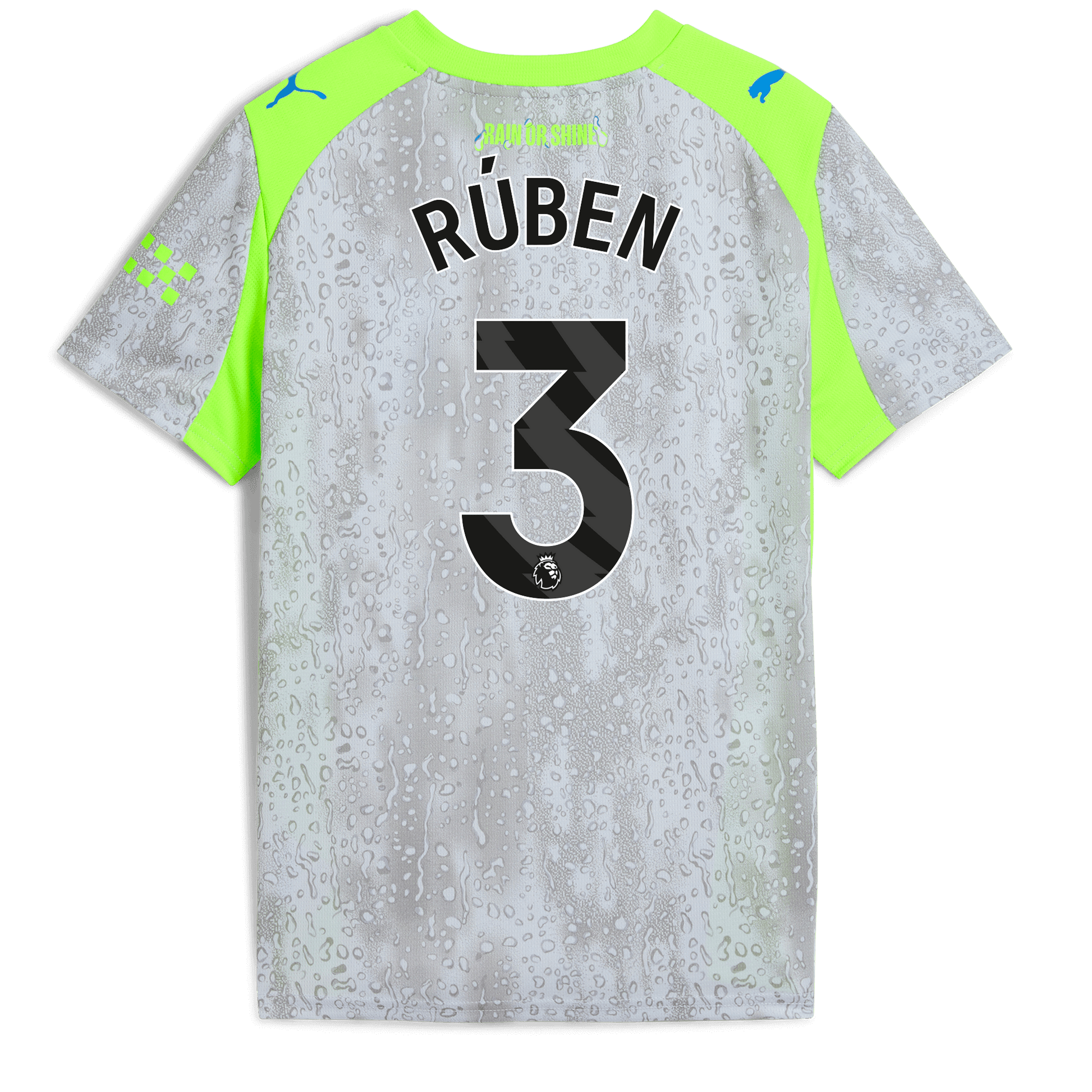 Kids' Manchester City Third Jersey 2025/26 With RÚBEN 3 Printing - blue