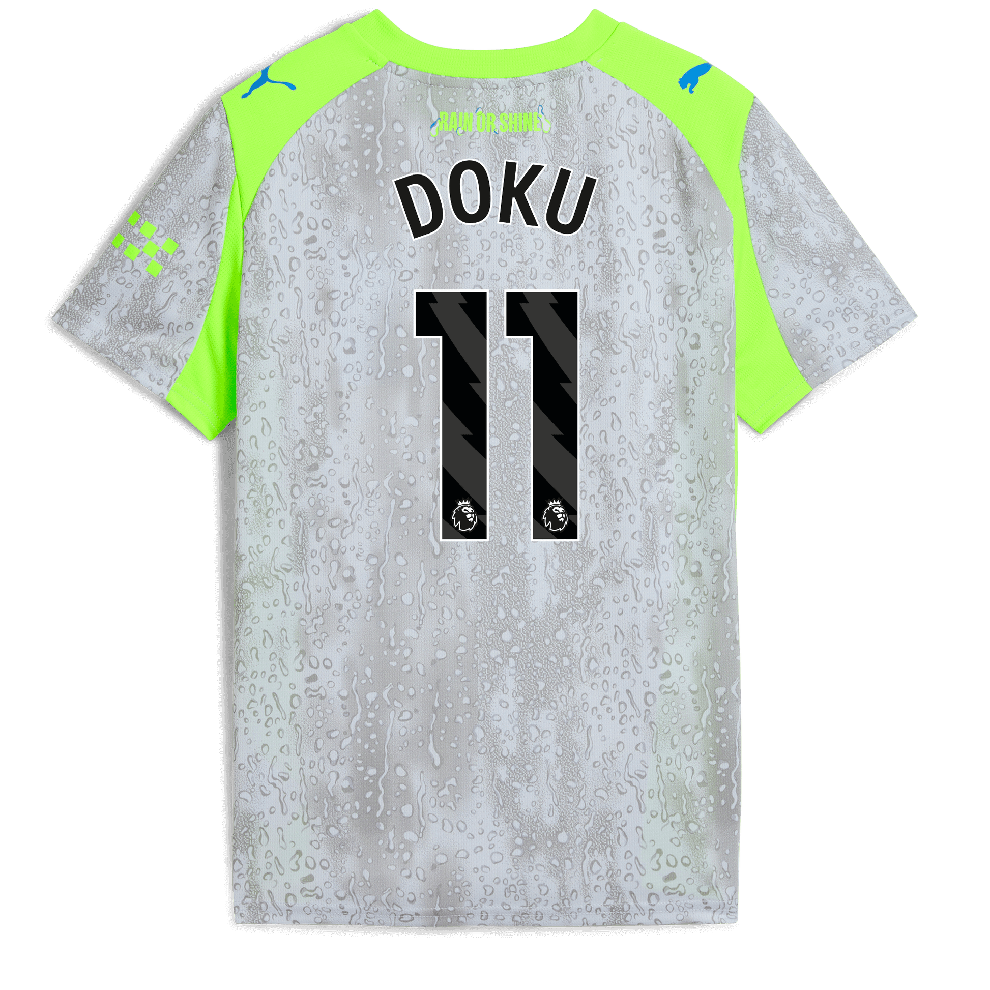 Kids' Manchester City Third Jersey 2025/26 With DOKU 11 Printing - blue