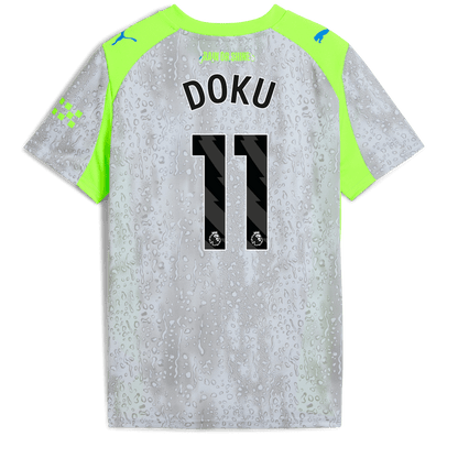Kids' Manchester City Third Jersey 2025/26 With DOKU 11 Printing - blue