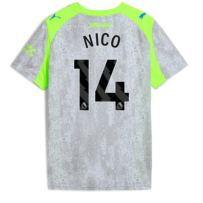 Kids' Manchester City Third Jersey 2025/26 With NICO 14 Printing - blue