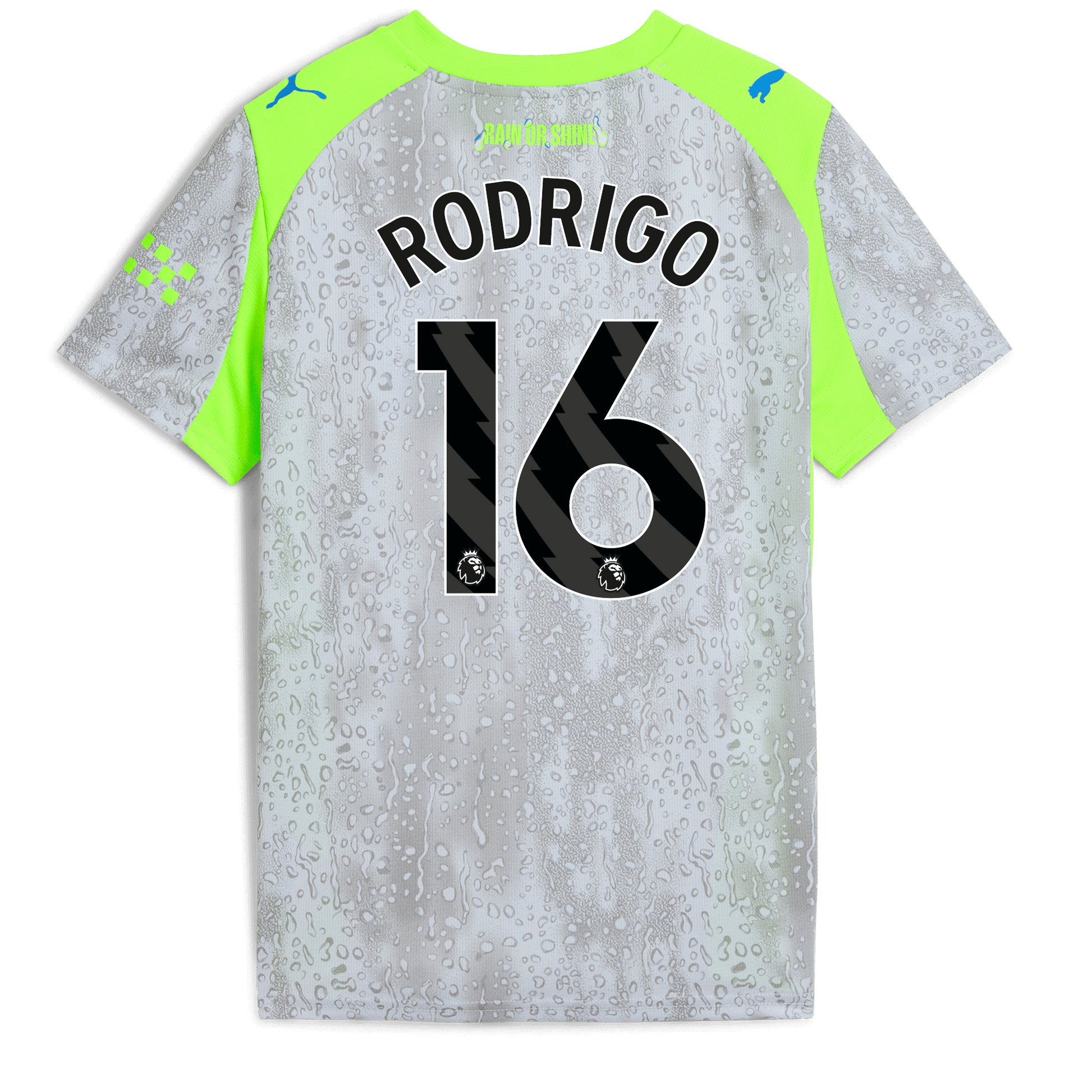 Kids' Manchester City Third Jersey 2025/26 With RODRIGO 16 Printing - blue