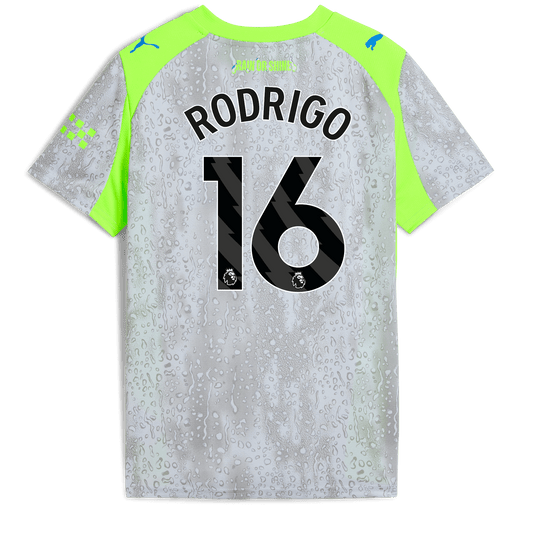 Kids' Manchester City Third Jersey 2025/26 With RODRIGO 16 Printing - blue