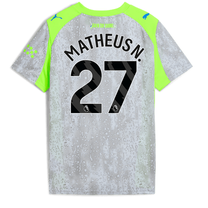Kids' Manchester City Third Jersey 2025/26 With MATHEUS N. 27 Printing - blue