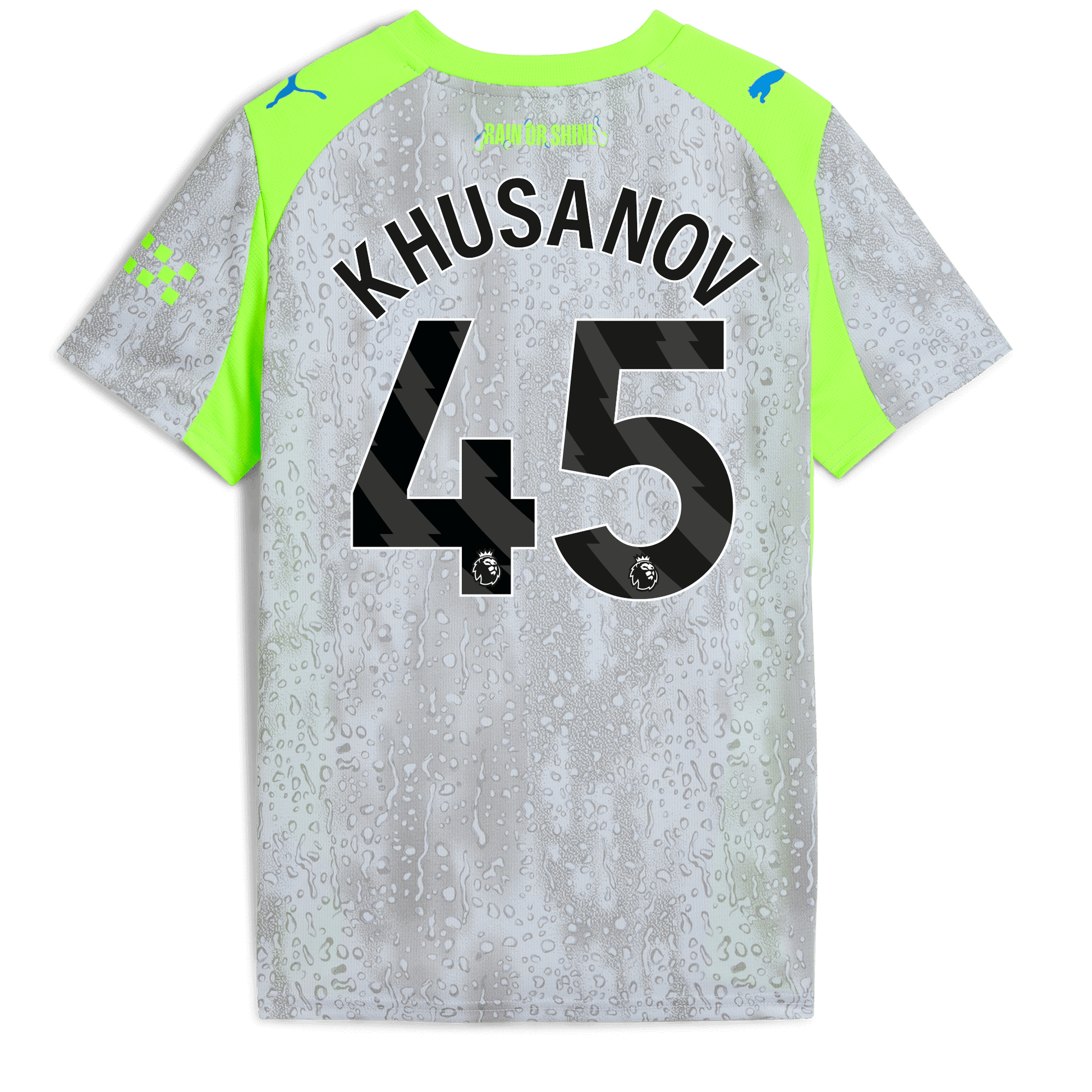 Kids' Manchester City Third Jersey 2025/26 With KHUSANOV 45 Printing - blue