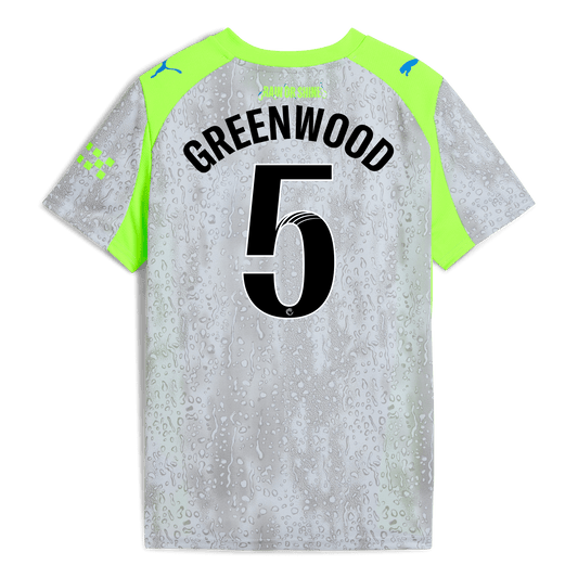 Kids' Manchester City Third Jersey 2025/26 With GREENWOOD 5 Printing