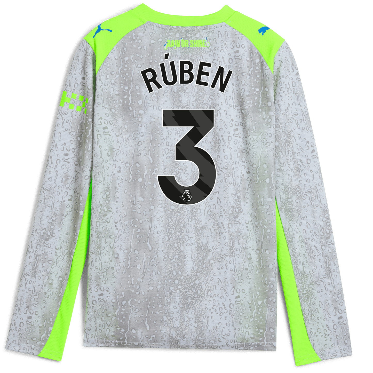 Kids' Manchester City Third Jersey 2025/26 Long Sleeve With RÚBEN 3 Printing - blue