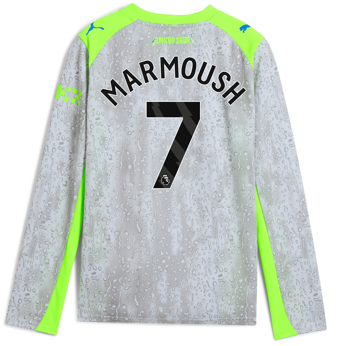 Kids' Manchester City Third Jersey 2025/26 Long Sleeve With MARMOUSH 7 Printing - blue