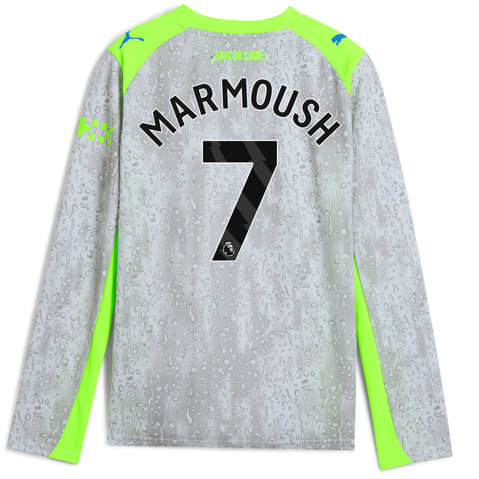 Kids' Manchester City Third Jersey 2025/26 Long Sleeve With MARMOUSH 7 Printing - blue