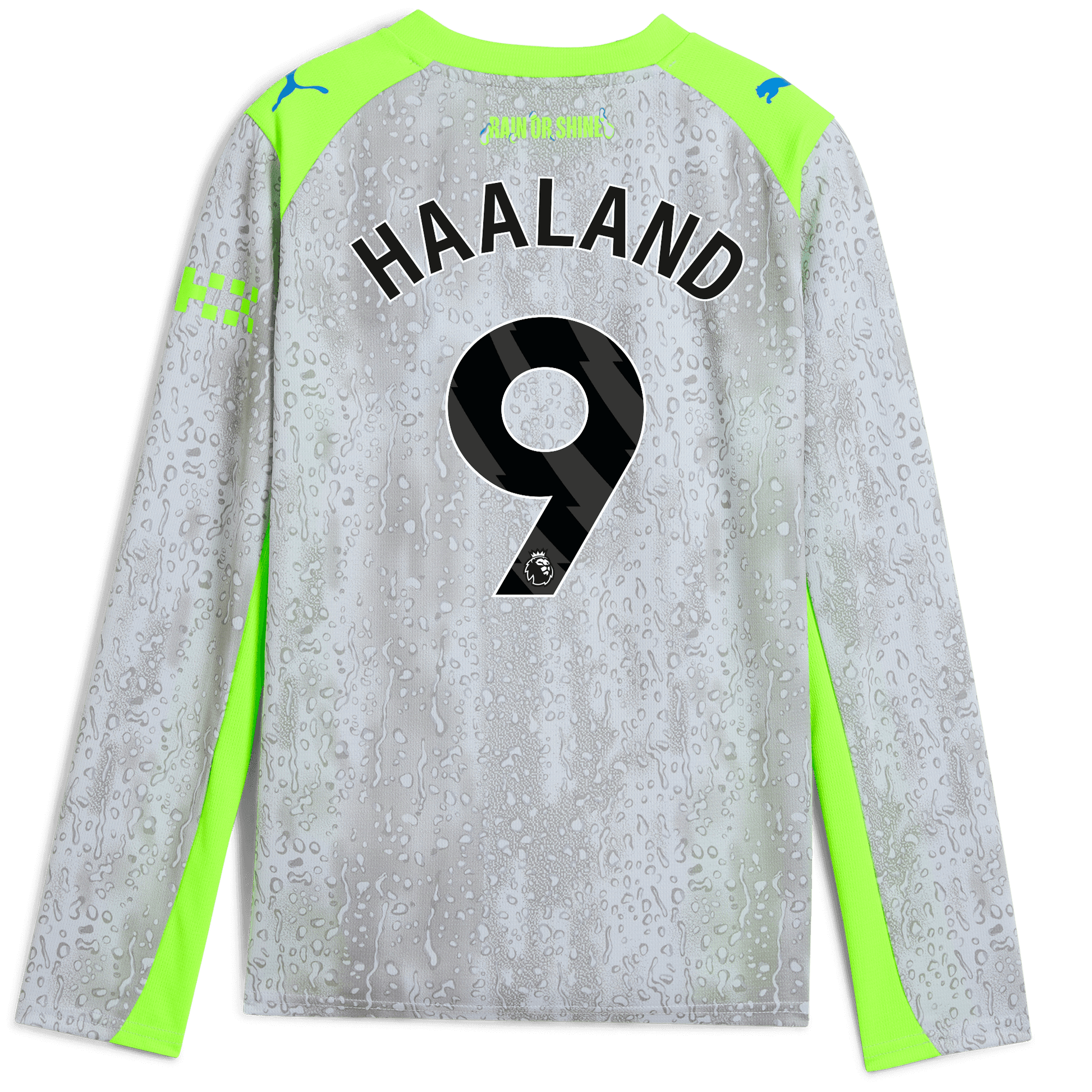 Kids' Manchester City Third Jersey 2025/26 Long Sleeve With HAALAND 9 Printing - blue